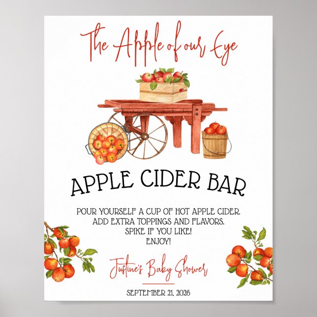 The Apple of our Eye!  Apple Baby Shower Cider Bar Poster (Front)