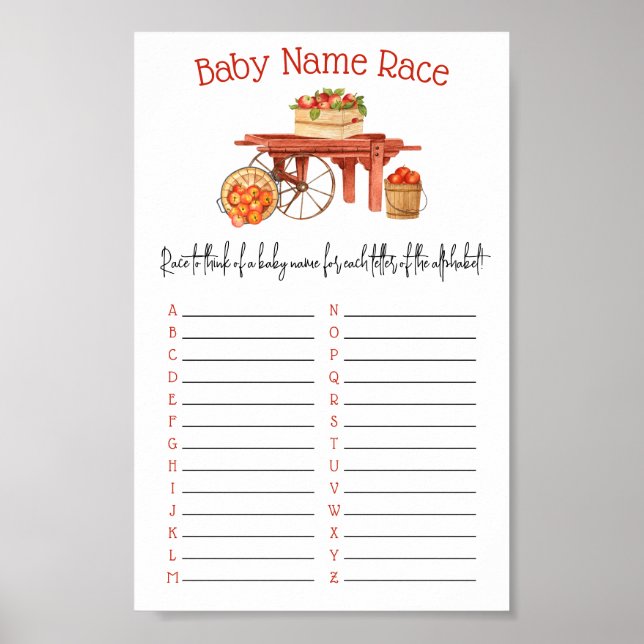 The Apple of our Eye Baby Name Race Shower Game Poster (Front)