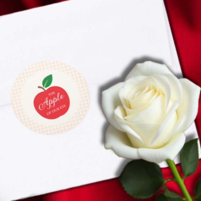 The Apple Of Our Eye Baby Shower Classic Round Sticker (Creator Uploaded)