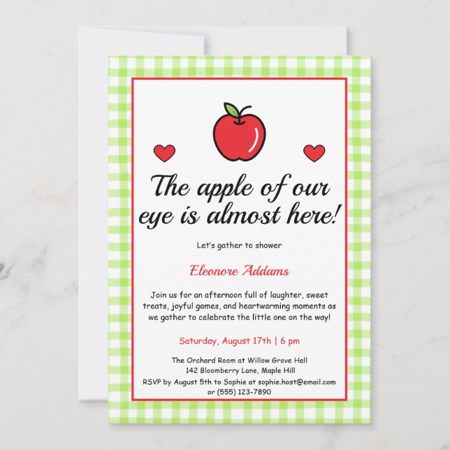 "The Apple of Our Eye" Baby Shower Invitation  (Front)