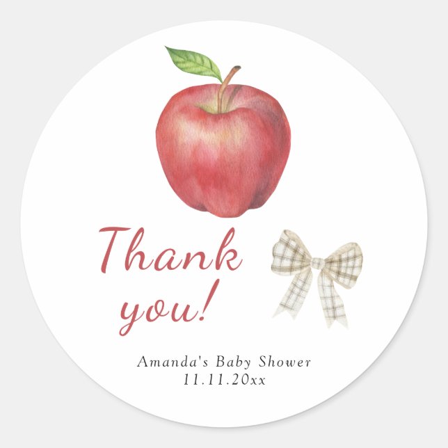 The Apple of our eye Baby shower Thank You  Classic Round Sticker (Front)
