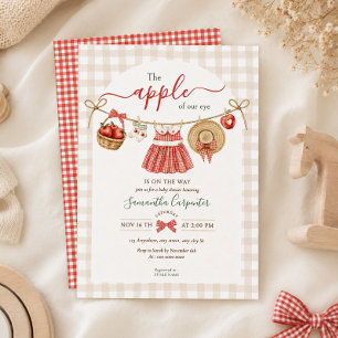 The Apple Of Our Eye Fall red gingham Baby Shower  Invitation