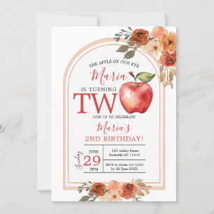 The apple of our eye is Turning Two Fall Birthday Invitation