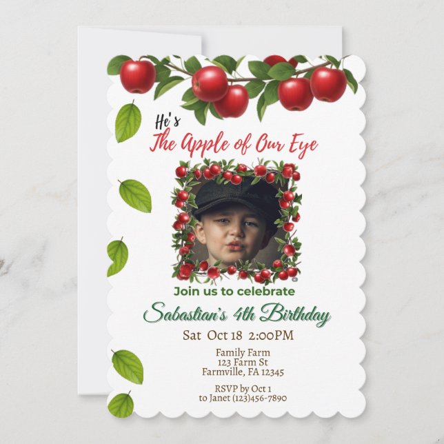 The Apple of Our Eye | Kid's Photo Birthday Invitation (Front)