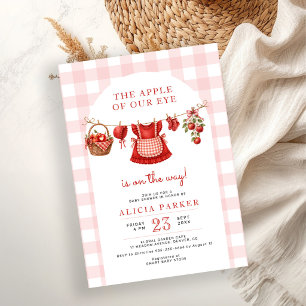 The apple of our eye pink gingham girl baby shower invitation