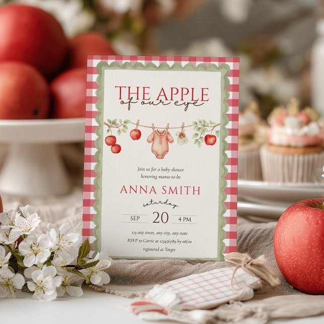 The Apple of Our Eye Red Gingham Baby Shower  Invitation (The Apple Of Our Eye Baby Shower Invitation Red Gingham Farmer's Market )