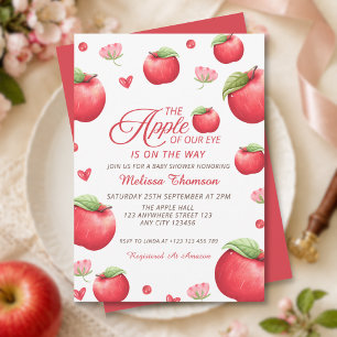 The Apple Of Our Eye Red Pink Floral Baby Shower Invitation