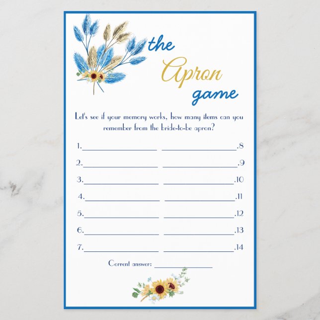 The Apron Bridal Shower Game Card Flyer (Front)