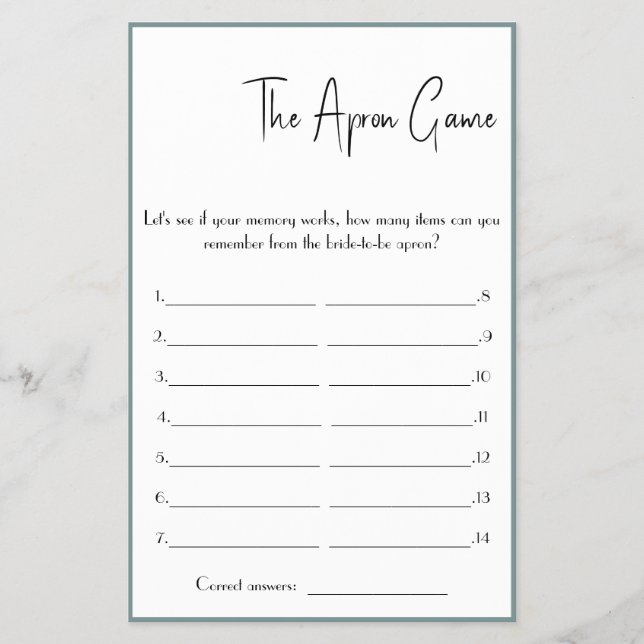 The Apron Bridal - Shower Game Flyer (Front)