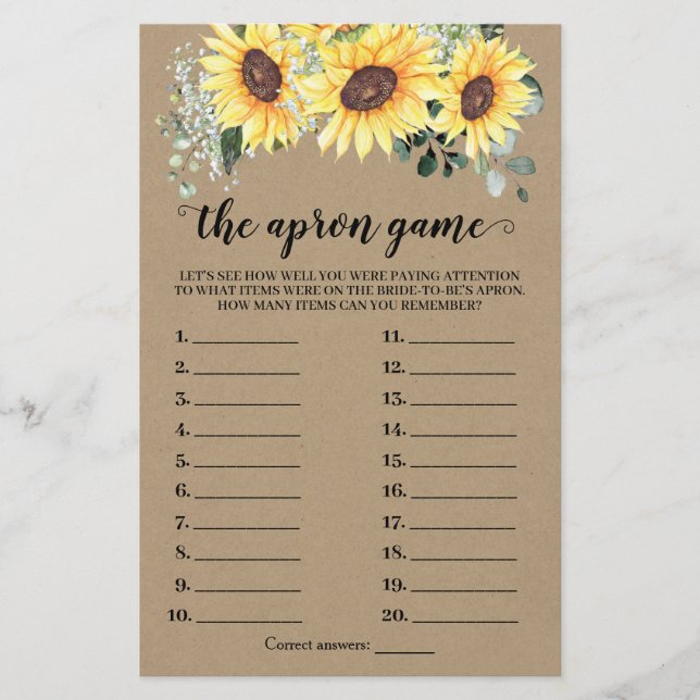 The Apron Bridal Shower Greenery Sunflowers Card (Front)