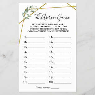 The Apron Game Greenery Gold Shower Game Card