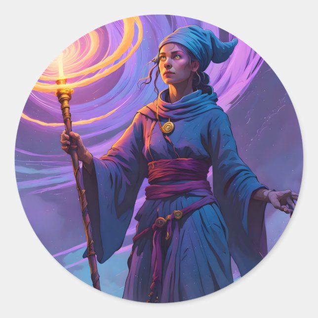 The Arcane Path – Fantasy Wizard Art Classic Round Sticker (Front)
