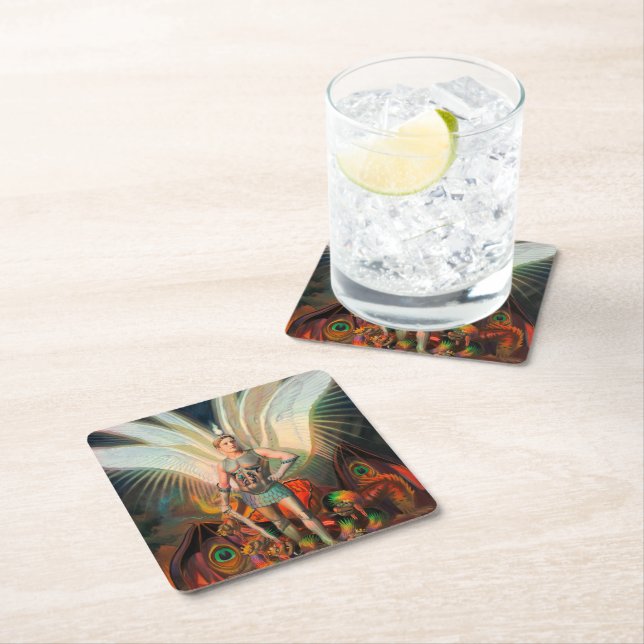 The Archangel Michael Defeats the Dragon Square Paper Coaster (Insitu)