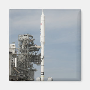 The Ares I-X rocket is seen on the launch pad Magnet