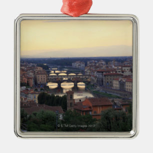 The Arno river and Ponte Vecchio in Florence, Metal Tree Decoration