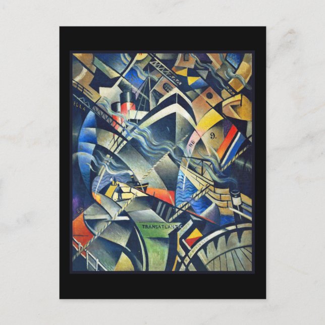 The Arrival by Nevinson with Black Background Postcard (Front)