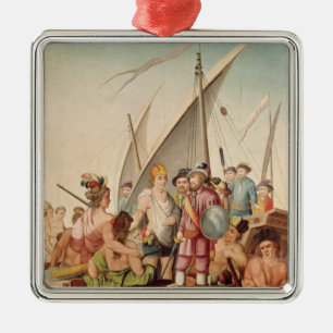 The Arrival of Hernando Cortes in Mexico Metal Tree Decoration