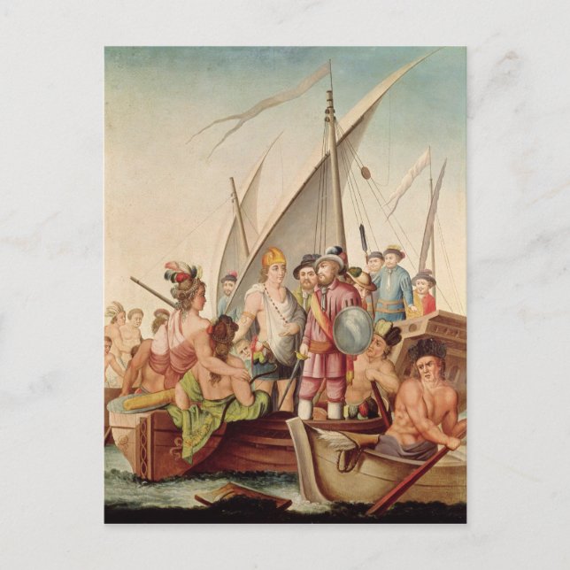 The Arrival of Hernando Cortes  in Mexico Postcard (Front)