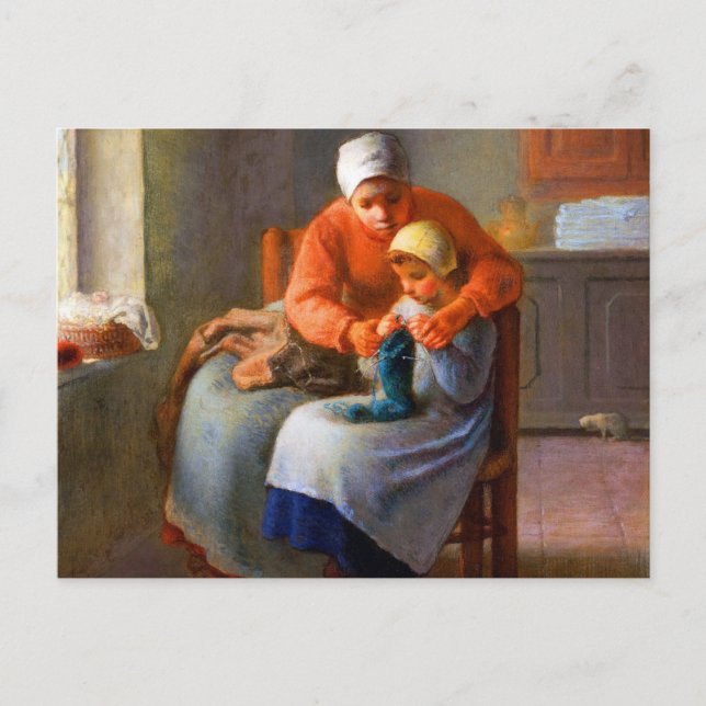 The Art knitting lesson by Jean-François Millet Postcard (Front)