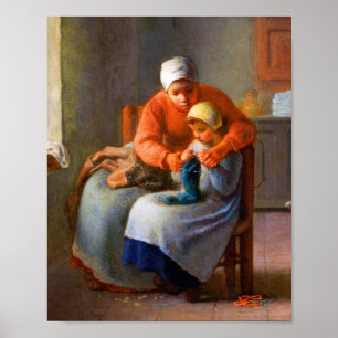 The Art knitting lesson by Jean-François Millet  Poster