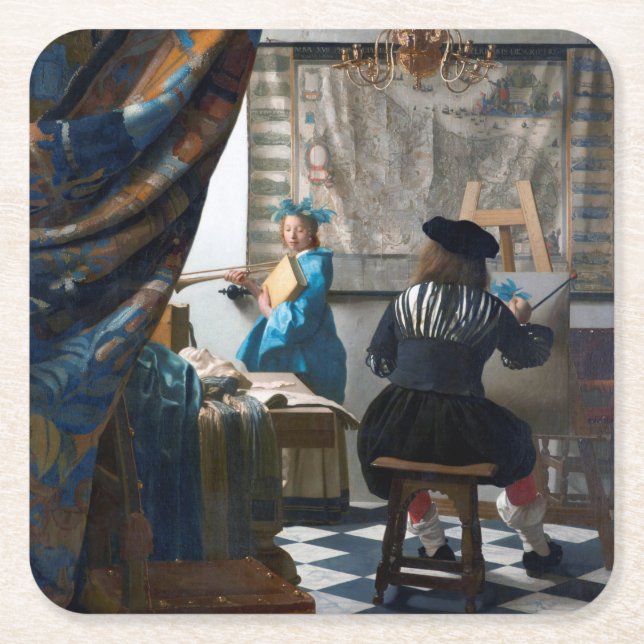 The Art of Painting, Johannes Vermeer, 1666-1667 Square Paper Coaster (Front)