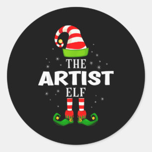 The Artist Elf Christmas Pjs Matching Pajama  Classic Round Sticker