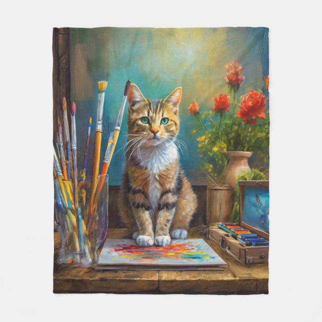 The Artistic Cat Fleece Blanket (Front)