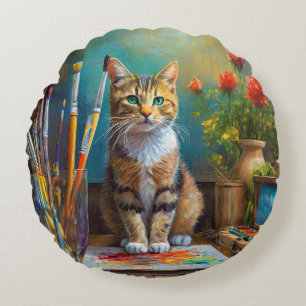 The Artistic Cat Round Cushion