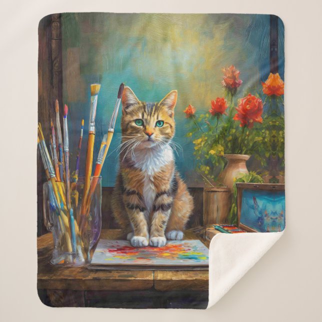The Artistic Cat Sherpa Blanket (Front)