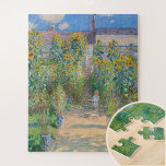 The Artist's Garden at Vétheuil by Claude Monet Jigsaw Puzzle<br><div class="desc">The Artist's Garden at Vétheuil is painting by Claude Monet featuring a small child stands facing us on a sun-dappled path that runs up the centre of a garden dominated by towering yellow and burnt-orange sunflowers. Behind the child, a woman and another child stand on the steps. The woman wears...</div>