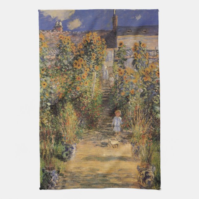 The Artist's Garden at Vetheuil by Claude Monet Tea Towel (Vertical)