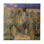 The Artist's Garden at Vetheuil by Claude Monet Tile<br><div class="desc">The Artist's Garden at Vetheuil (1880) by Claude Monet is a vintage impressionism fine art floral nature painting. A young girl is flanked by tall blooming yellow sunflower flowers during the summer season. A child is standing in a path in Monet's garden in Vetheuil (a suburb of Paris). About the...</div>
