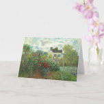 The Artist's Garden in Argenteuil by Claude Monet Card<br><div class="desc">The Artist's Garden in Argenteuil (A Corner of the Garden with Dahlias), 1873 is a painting by Claude Monet featuring a bank of flowering bushes, possibly roses, fills most of an enclosed garden in front of a white house. The scene is created using visible dabs and strokes of scarlet red,...</div>