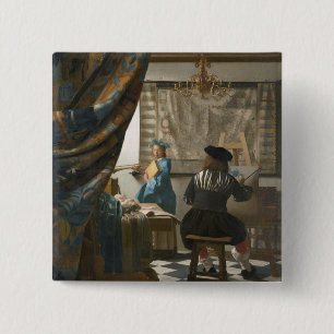 The Artist's Studio, c.1665-66 (oil on canvas) 15 Cm Square Badge