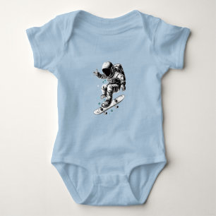 The Astronaut's Cosmic Skateboard Adventure Baby Bodysuit