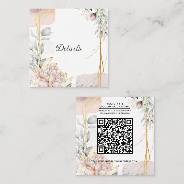 The Aureate Frame Floral Greenery Wedding Details Square Business Card (Front/Back)