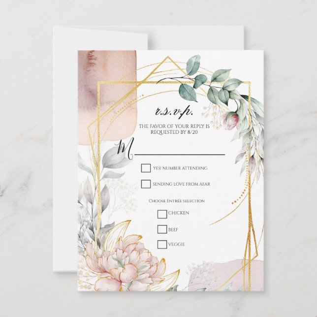 The Aureate Frame Floral Greenery Wedding R.S.V.P. Invitation (Front)