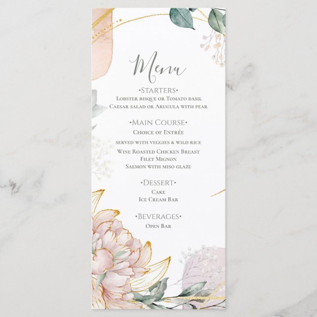 The Aureate Frame Mauve Floral Greenery Wedding  Menu (Front)