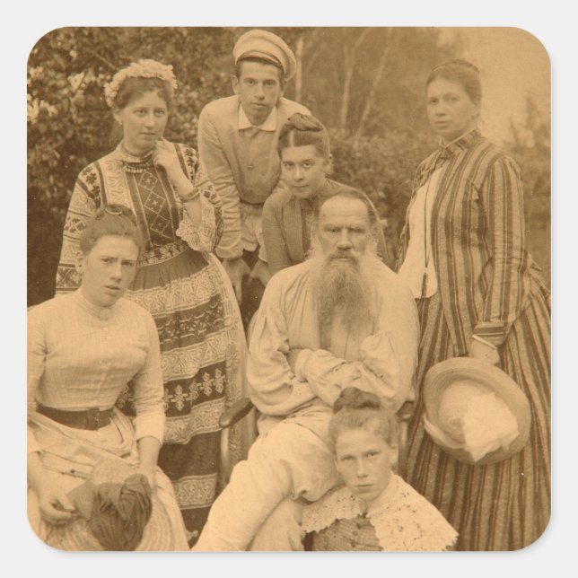 The author Leo Tolstoy with his family Square Sticker (Front)