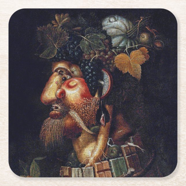 The Autumn, Arcimboldo Square Paper Coaster (Front)