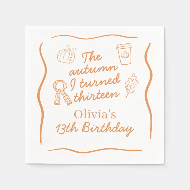 The Autumn I Turned Thirteen Fall Birthday Napkin (Front)