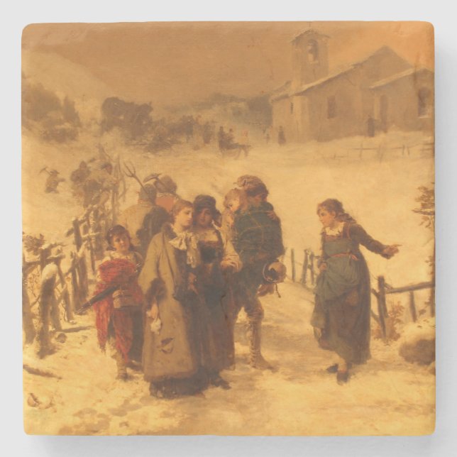 The Avalanche in Winter (by Gerolamo Induno) Stone Coaster (Front)