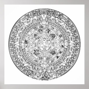The Aztec Sun Calendar Circular Stone Design Poster
