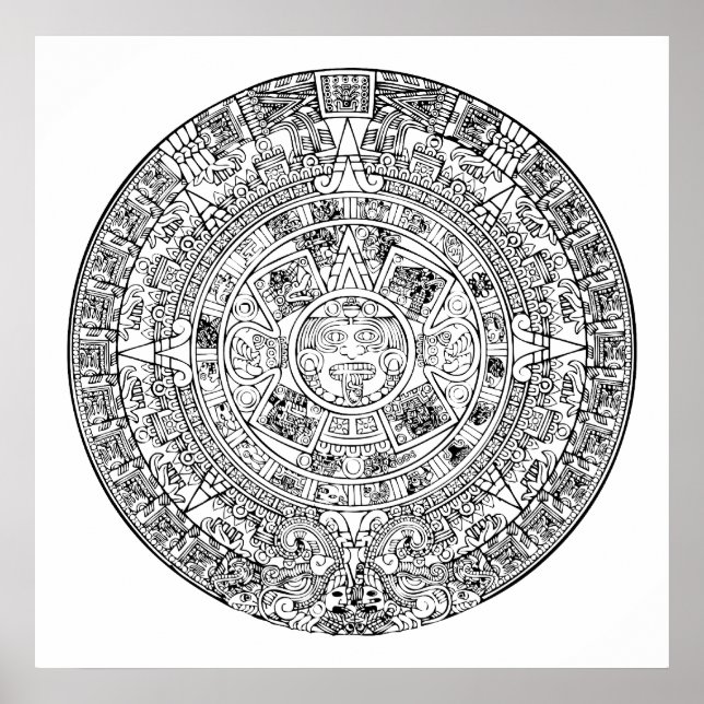 The Aztec Sun Calendar Circular Stone Design Poster (Front)