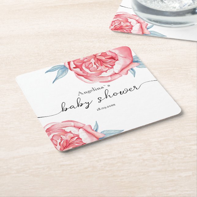 The Baby Shower Paper Coaster Peonies (Angled)