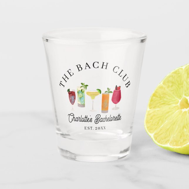 The Bach Club Bachelorette Cocktails Party Drinks Shot Glass (Front)