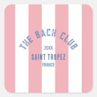 The Bach Club Blue Crest Pink Cabana Stripe Square Sticker