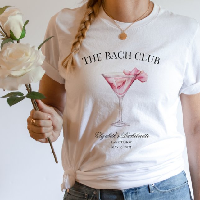 The Bach Club Pink Cocktail Bachelorette Girl Trip T-Shirt (The Bach Club Pink Martini T-Shirt Regular Fit)