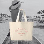 The Bach Club Pink Custom Crest Bachelorette Large Tote Bag<br><div class="desc">The Bach Club tote bags are perfect for your beach club theme bachelorette party. Pink distressed custom bach club crest. Personalise with the details of your bachelorette... year, beach and destination. Perfect for a beach theme bachelorette party or a destination bachelorette. Matching accessories available in The Bach Club Cabana Stripe...</div>