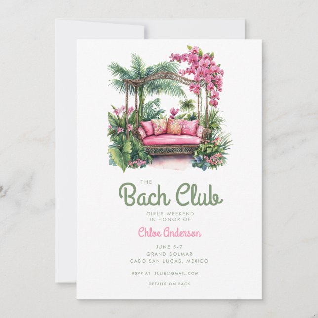 The Bach Club | Tropical Bachelorette Weekend Invitation (Front)